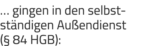 … gingen in den selbstst ndigen Au endienst (§ 84 HGB): 