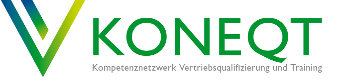 Logo von KONEQT, einem Kompetenznetzwerk für Vertriebsqualifizierung und Training. Die Buchstaben sind in einem modernen Schriftzug gestaltet. Farbverlauf in Blau- und Grüntönen.