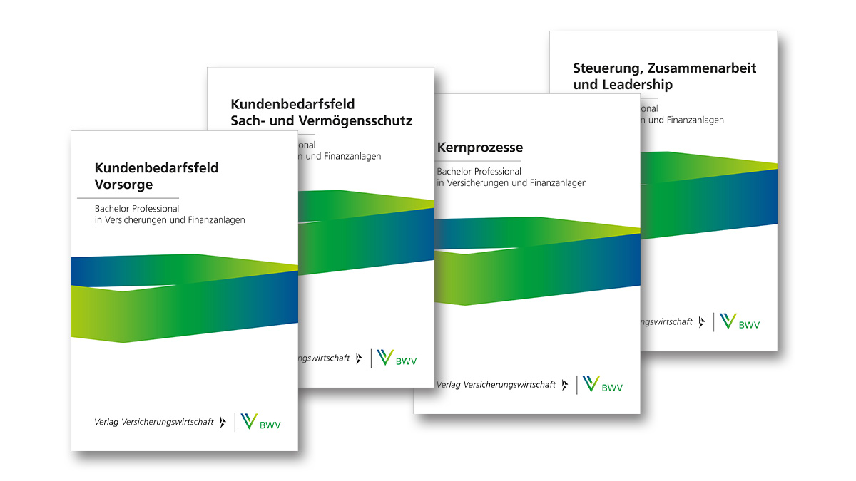 Das Bild zeigt die Buchcover der vier Bände der Literatur zum Bachelor Professional.